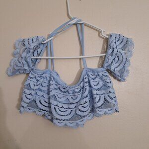 PILYQ Off Shoulder Bikini Top Baby Blue Size 16